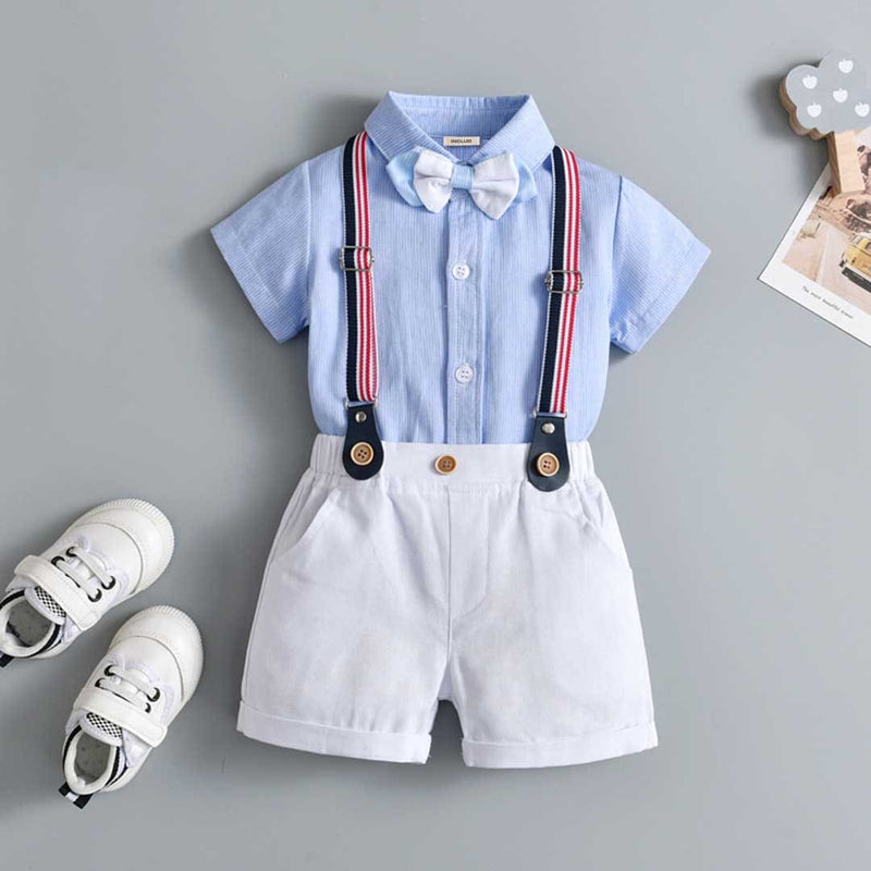 Boys Short Sleeves Shirt With Suspender Shorts Set Sets