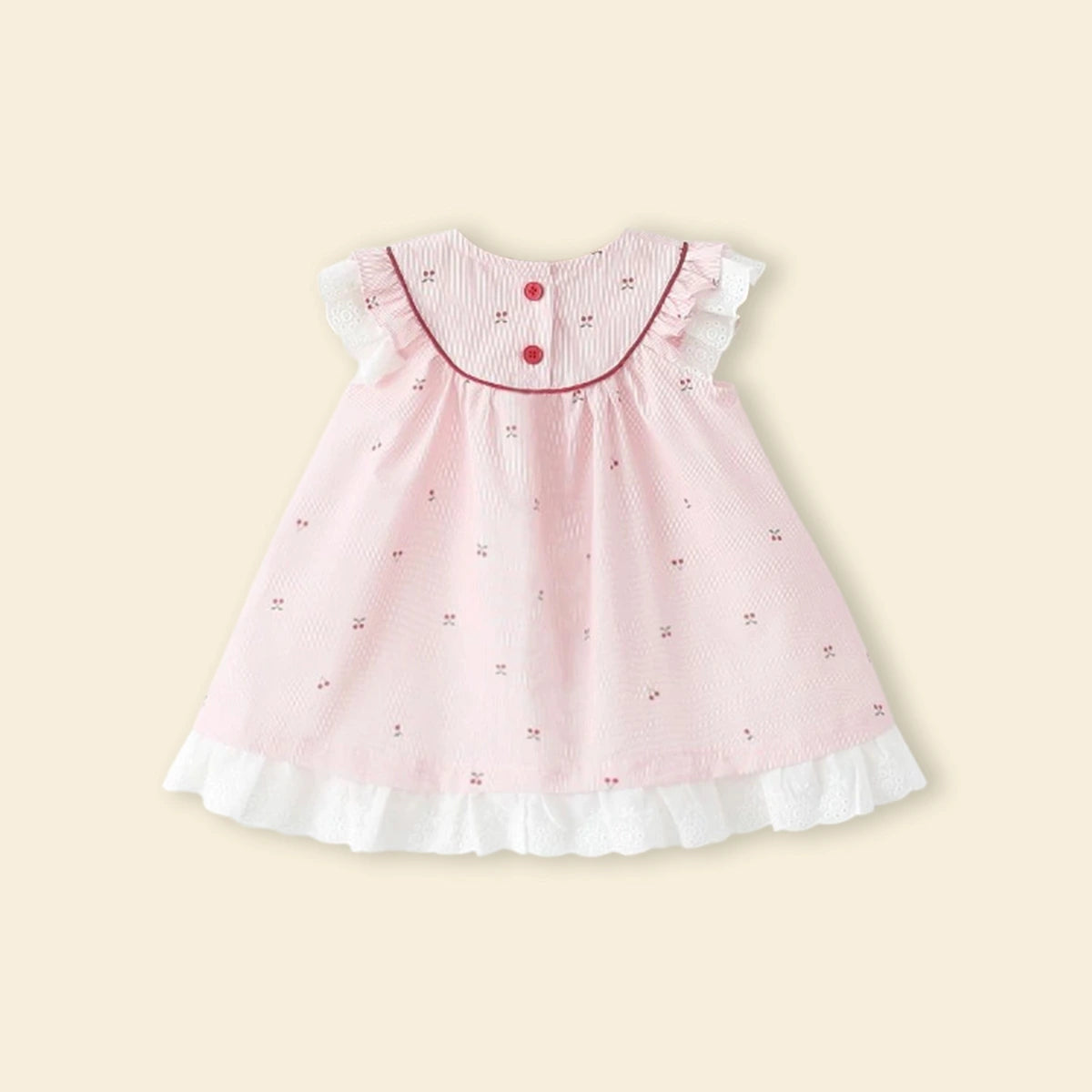 Girls Light Pink Printed Cherry Applique A-line Dress Casual Dresses