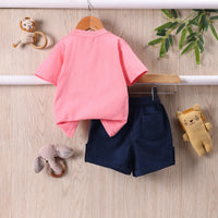Boys Coral Patch Embroidered Short Sleeves T-Shirt With Shorts Sest Sets