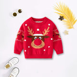 Boys Red Self-Design Christmas Reindeer Sweater