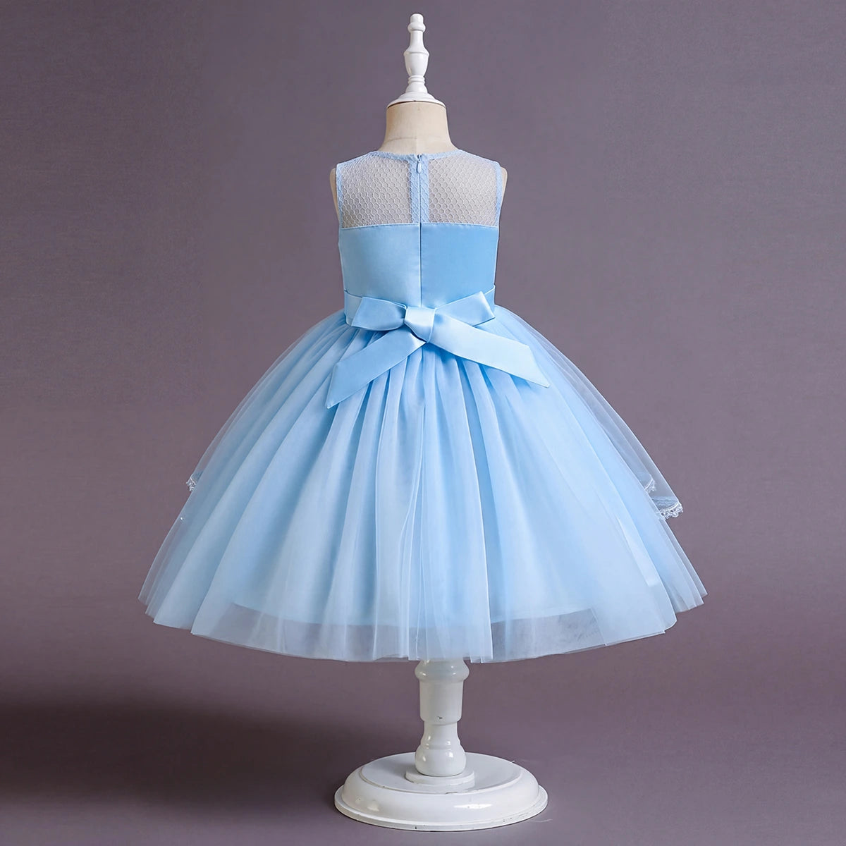 Girls Sky Blue Embellished Sleeveless Layered Party Wear Dress Party Dresses