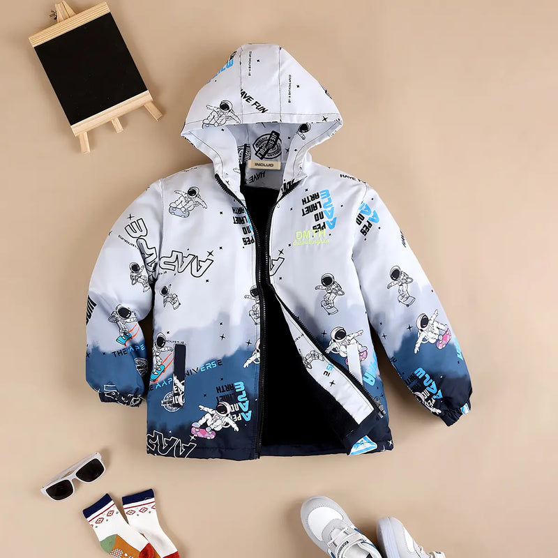 Boys Grey Ombre Printed Hooded Zipper Jacket Coats & Jackets
