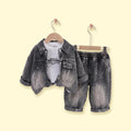 Boys Black Splatter Print Denim Jacket & Pants With T-Shirt Sets 3 pc. Sets Black 1-2 Y