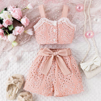 Girls Pink Eyelet Embroidered Sleeveless Top With Shorts Sets 2 pc. Sets Pink 3-4 Y