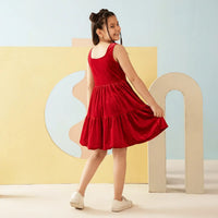 Girls Red Sleeveless Tiered Fit & Flare Dress Casual Dresses