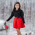 Girls Black Beaded Puff Sleeves Top With Bow Pleated Skirt Sets Sets Black 3-4 Y
