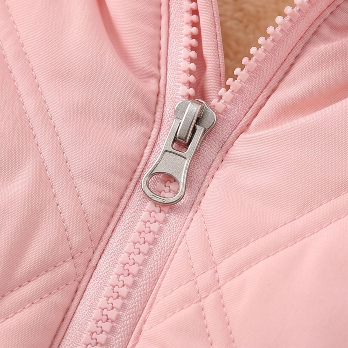 Girls Light Pink Long Sleeve Hooded Puffer Jacket Coats & Jackets