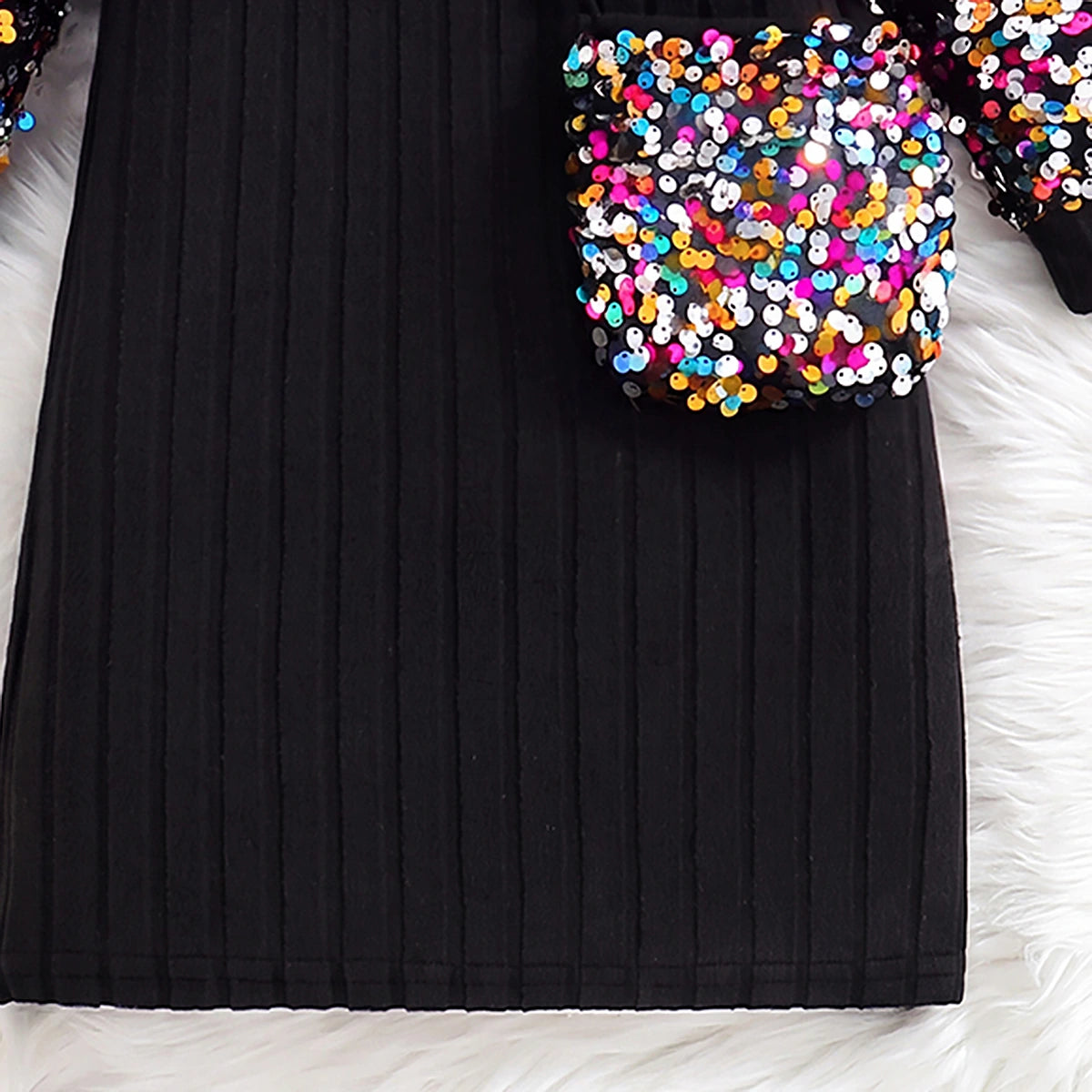 Girls Black Sequin Embellished Long Sleeve Dress Casual Dresses
