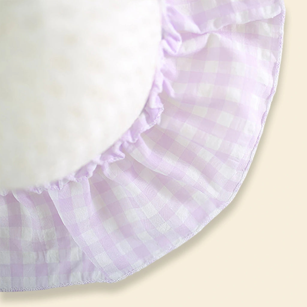 Girls Purple Checked Eyelet Peter Pan Collar Dress With Hat Casual Dresses