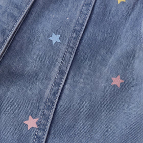 Girls Blue Star Print Short Sleeve Denim Dress Casual Dresses