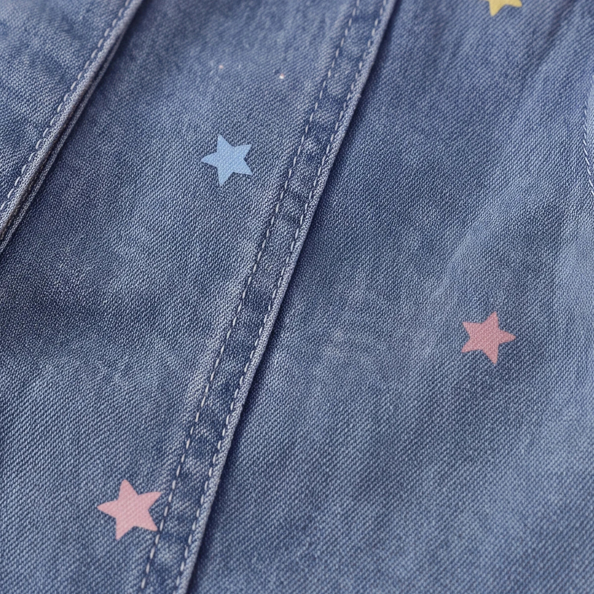 Girls Blue Star Print Short Sleeve Denim Dress Casual Dresses