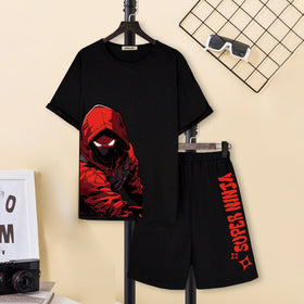 Boys Graphic Printed Short Sleeves T-Shirt With Shorts Set 2 pc. Sets Black 7-8 Y