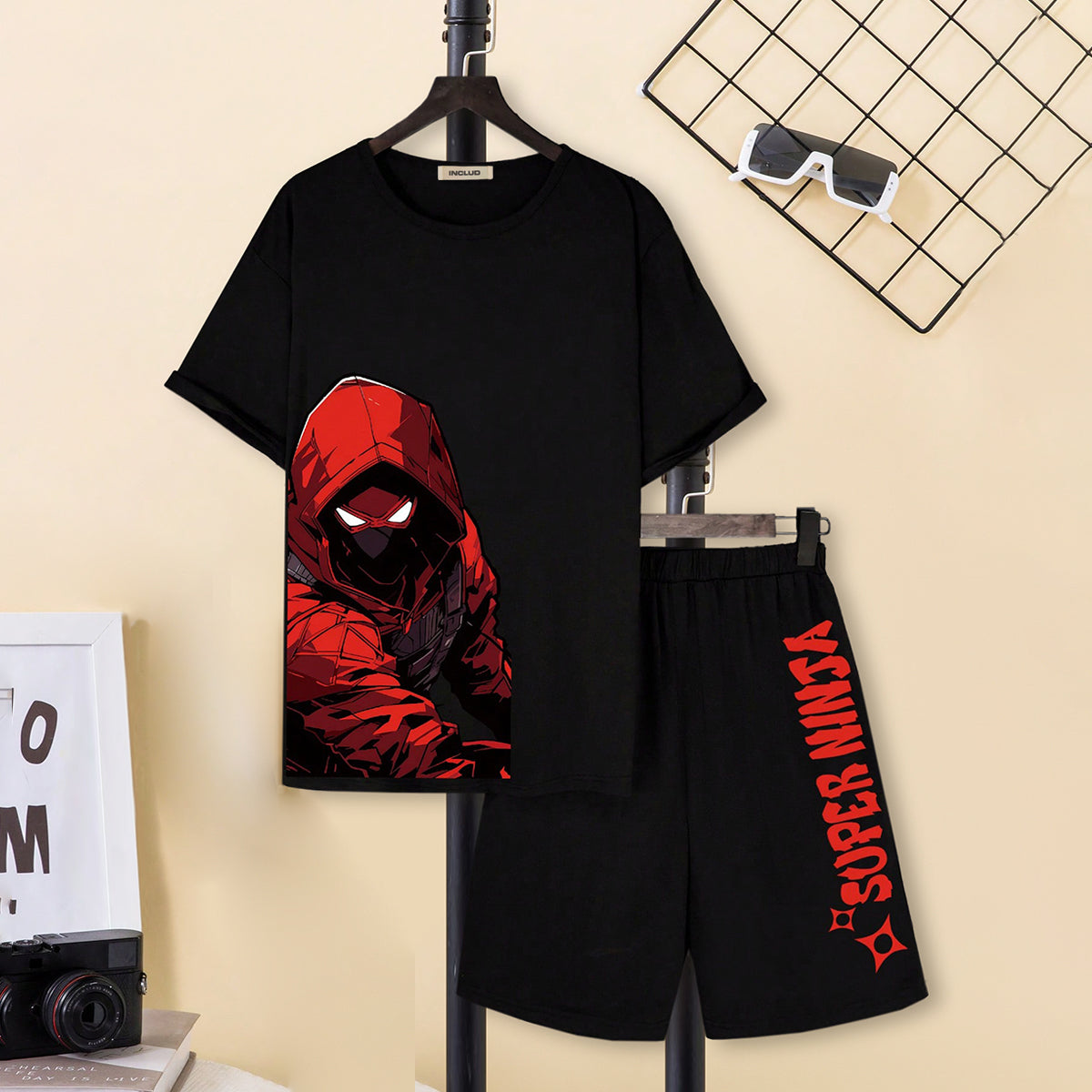 Boys Graphic Printed Short Sleeves T-Shirt With Shorts Set 2 pc. Sets Black 7-8 Y