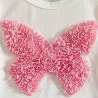 Girls 3D Butterfly Applique Top With Pink Tiered Tulle Skirt Sets Sets