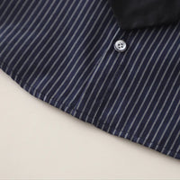 Boys Dark Blue Striped Button-Down Shirt With Shorts Sets Sets