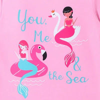 Girls Pink Mermaid Print T-Shirt With ruffled Briefs Swimwear Sets Sets
