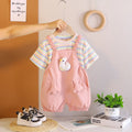 Girls Light Pink Toy Applique Dungaree With Short Sleeve Stripes T-Shirt Sets 2 pc. Sets Light Pink 1-2 Y