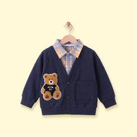 Boys Navy Blue Bear Applique Raglan Sleeve Cardigan Sweaters & Cardigans Navy Blue 1-2 Y