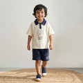 Boys Cream Typography Print Polo T-Shirt With Shorts Sets 2 pc. Sets Cream 3-4 Y