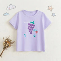 Girls Lavender Fruit Print Short Sleeve T-Shirt Tshirts Lavender 1-2 Y