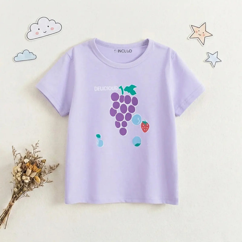 Girls Lavender Fruit Print Short Sleeve T-Shirt Tshirts Lavender 1-2 Y
