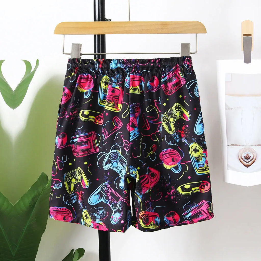 Boys Black Printed Shorts With Elasticated Waistband Shorts