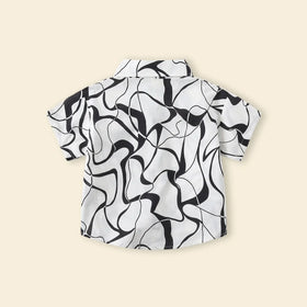 Boys White Abstract Printed Shirt With Short Sleeves Shirts