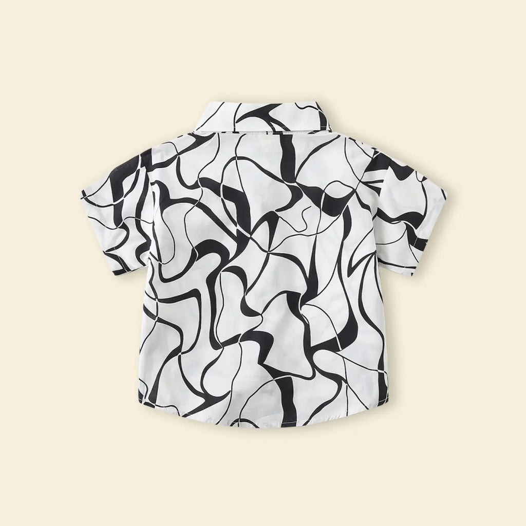 Boys White Abstract Printed Shirt With Short Sleeves Shirts