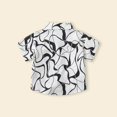 Boys White Abstract Printed Shirt With Short Sleeves Shirts