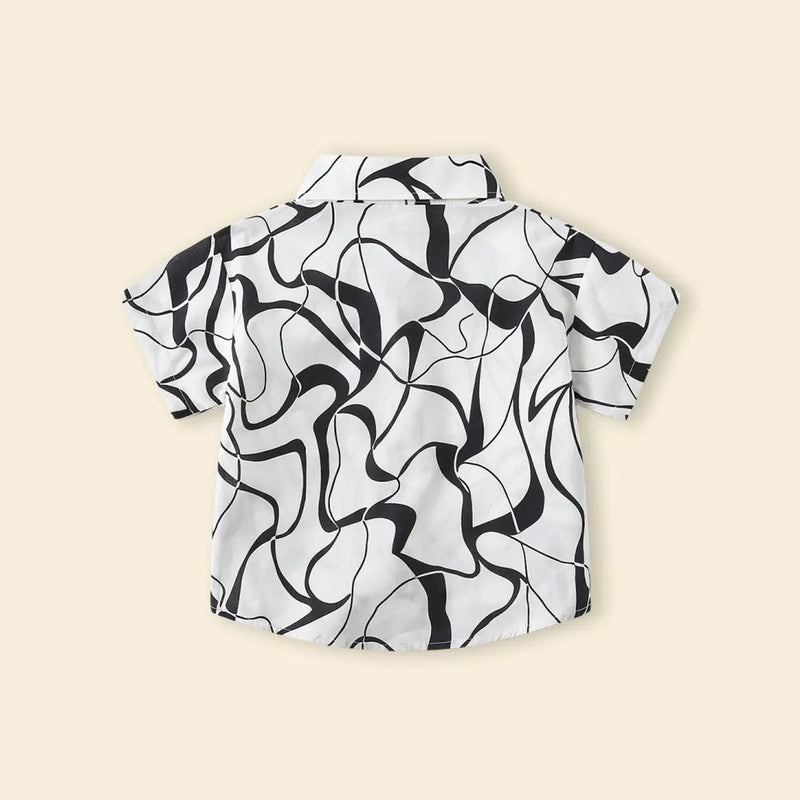 Boys White Abstract Printed Shirt With Short Sleeves Shirts