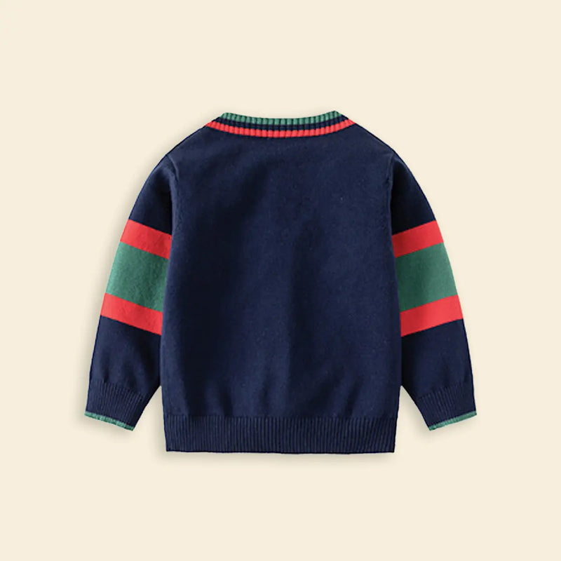 Boys Navy Blue Letter B Embroidered Knitted Cardigan Sweaters & Cardigans
