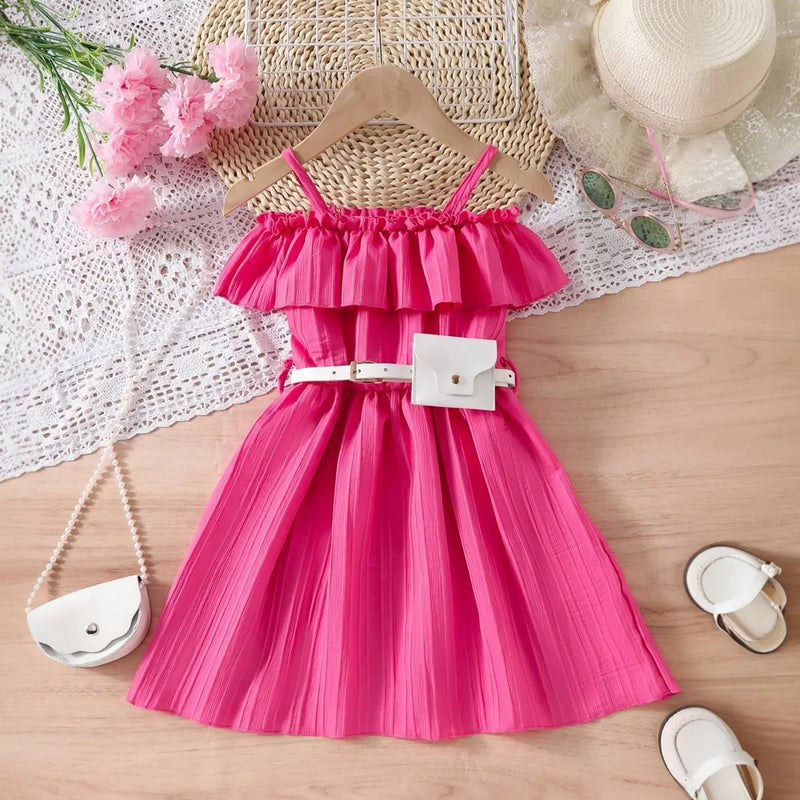 Girls Fuchsia Off Shoulder Fit & Flare Dress Casual Dresses Fuchsia 1-2 Y