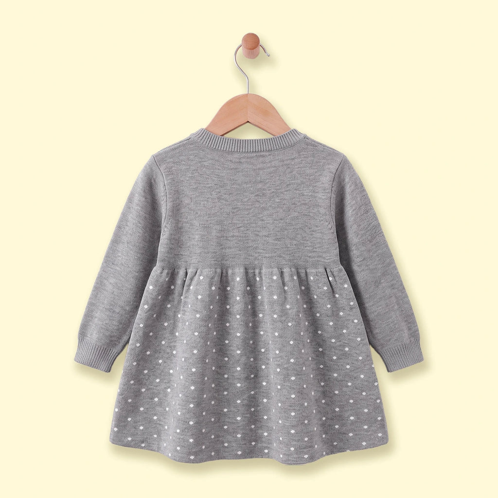 Girls Grey Polka Dot Print Knitted Fit & Flare Dress Casual Dresses