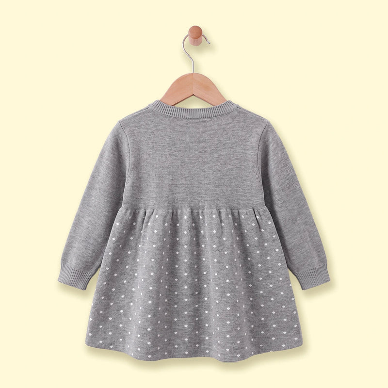 Girls Grey Polka Dot Print Knitted Fit & Flare Dress Casual Dresses