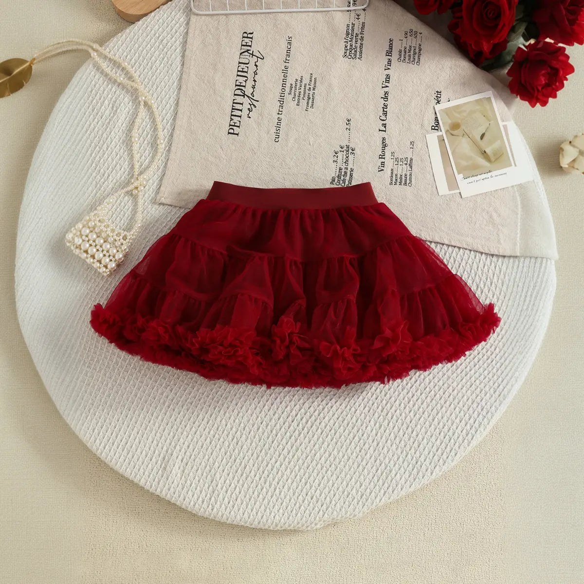 Girls White 3D Floral Ruffle Top With Tiered Tulle Tutu Skirt Sets Sets