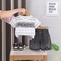 Boys White Typographic Printed Half Sleeve T-Shirt With Denim Shorts Sets 2 pc. Sets White 1-2 Y