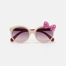 Girls Cream Polka Dot Bow Round Sunglasses Sunglasses
