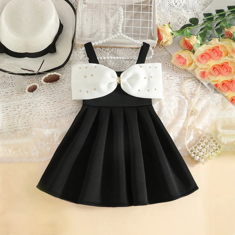 Girls Black Sleeveless Fit & Flare Party Wear Dress With Elegant Bow Detail Party Dresses Black 2-3 Y
