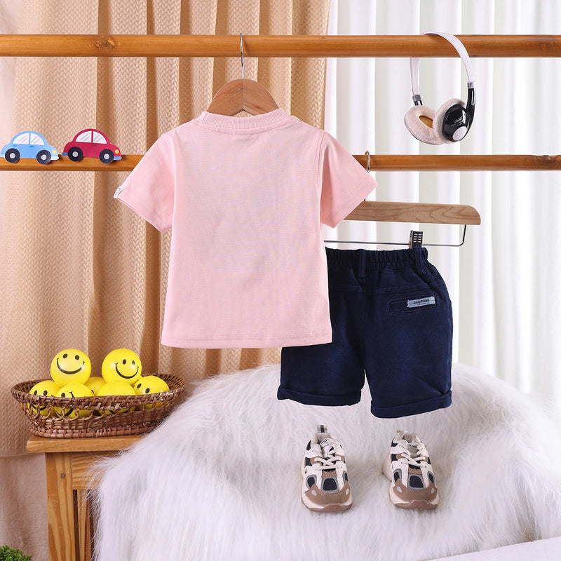Boys Pink Alphanumeric Printed T-Shirt With Shorts Sets 2 pc. Sets