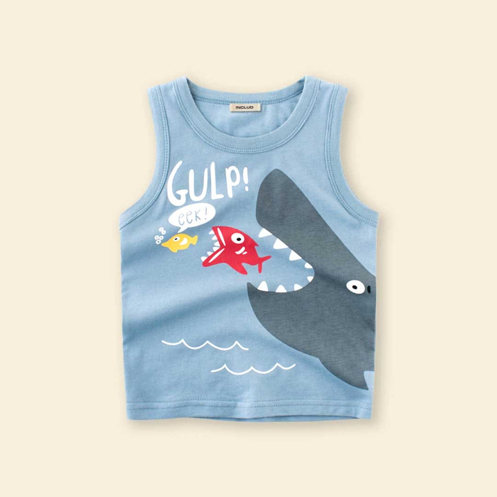Boys Shark Print Sleeveless Vest Vests   