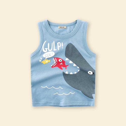 Boys Shark Print Sleeveless Vest Vests   