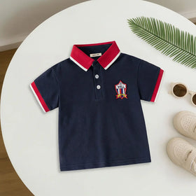 Boys Navy Blue Solid Short Sleeves Polo T-Shirt Tshirts Navy Blue 1-2 Y