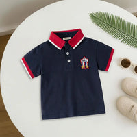 Boys Navy Blue Solid Short Sleeves Polo T-Shirt Tshirts Navy Blue 1-2 Y