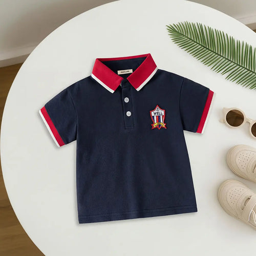 Boys Navy Blue Solid Short Sleeves Polo T-Shirt Tshirts Navy Blue 1-2 Y