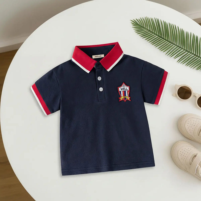 Boys Navy Blue Solid Short Sleeves Polo T-Shirt Tshirts Navy Blue 1-2 Y