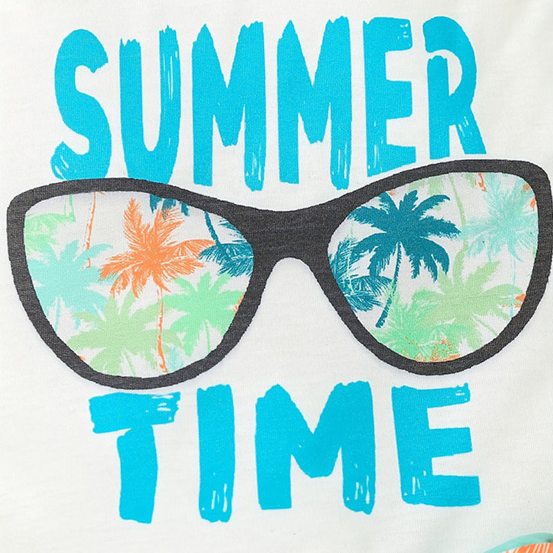 Boys White Tropical Printed Sleeveless T-Shirt With Shorts Set 2 pc. Sets