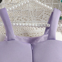 Girls Purple Sleeveless Fit & Flare Party Wear Dress With Embellished Bow Applique Party Dresses