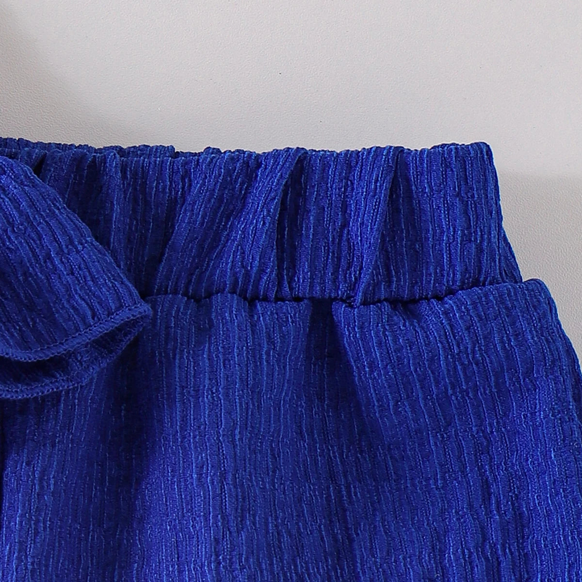 Girls Blue Textured Sleeveless Ruffle Top With Shorts Sets 2 pc. Sets