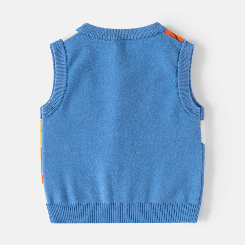 Boys Blue Self-Design Jacquard Sweater Vest Sweaters & Cardigans