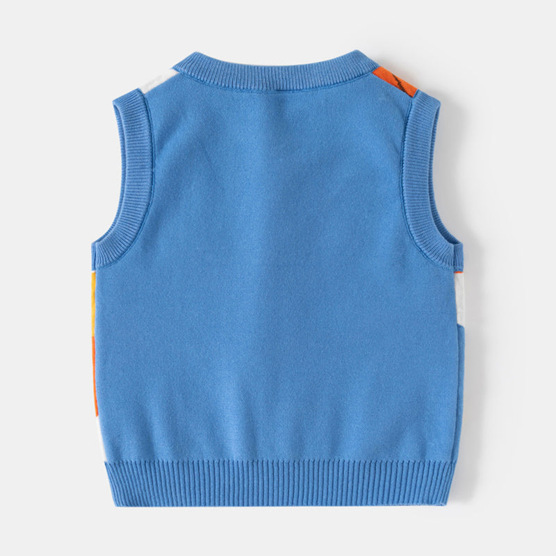 Boys Blue Self-Design Jacquard Sweater Vest Sweaters & Cardigans